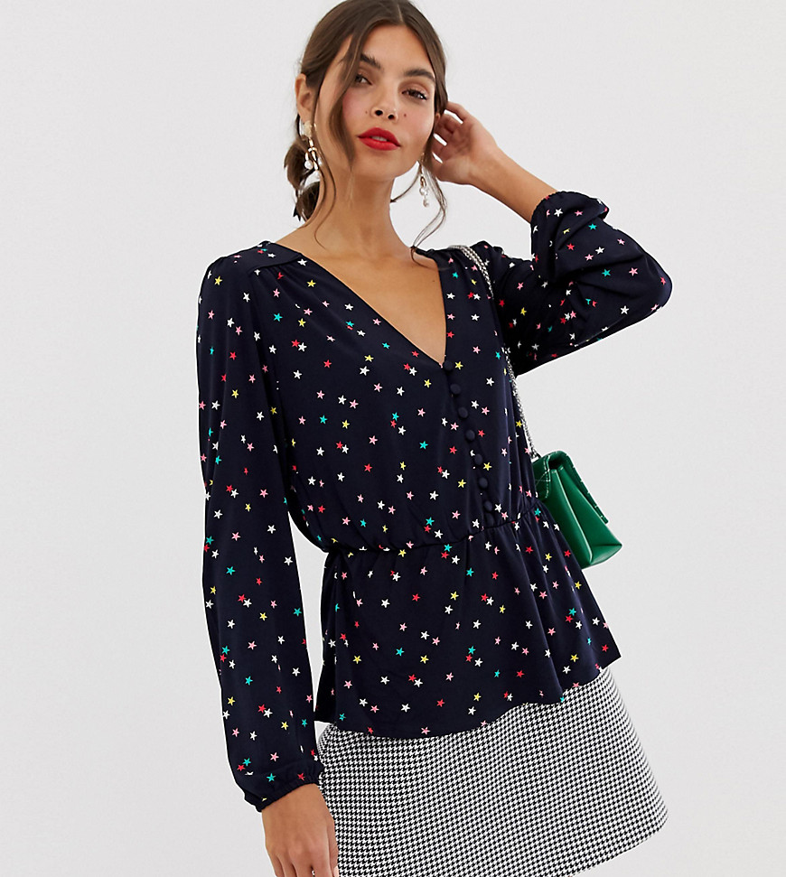 Oasis wrap blouse in star print
