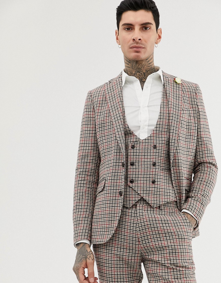 Gianni Feraud skinny fit small check suit jacket
