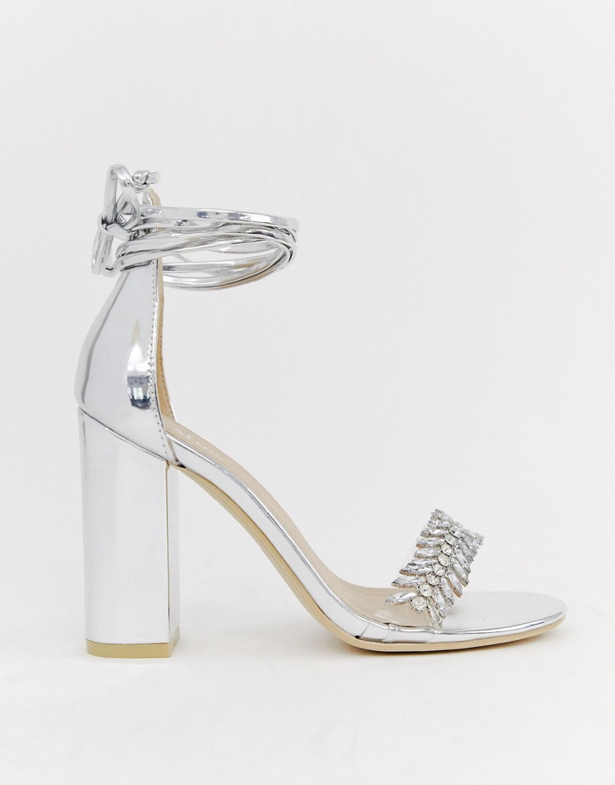 Be Mine Priya silver embellished ankle tie heeled sandals