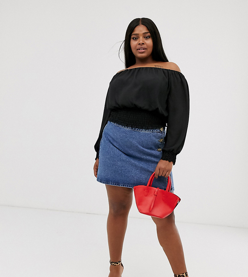 New Look Curve shirred bardot top in black