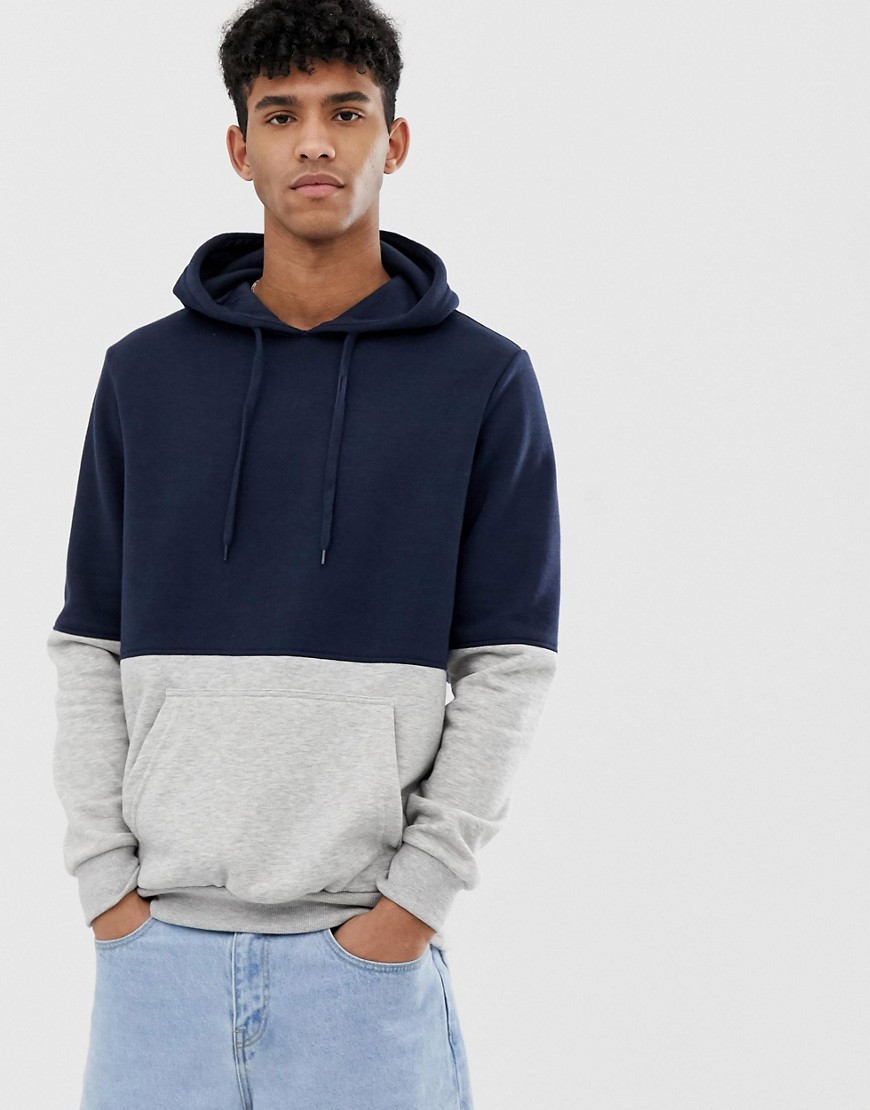 YOURTURN hoodie with colour blocking in blue and grey
