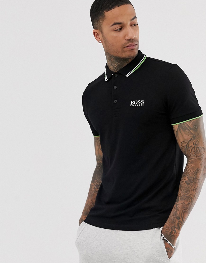 BOSS Athleisure Paddy Pro contrast tipped polo in black