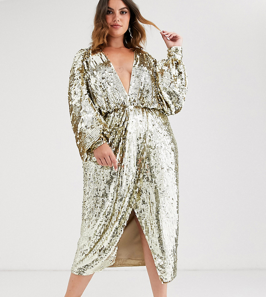 ASOS EDITION Curve batwing midi dress in sequin