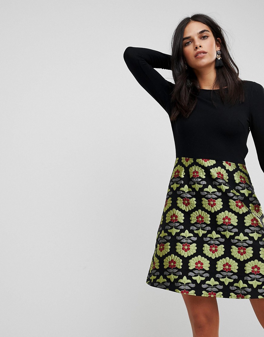 Traffic People 2-In-1 Dress With Jacquard Skirt - Black green
