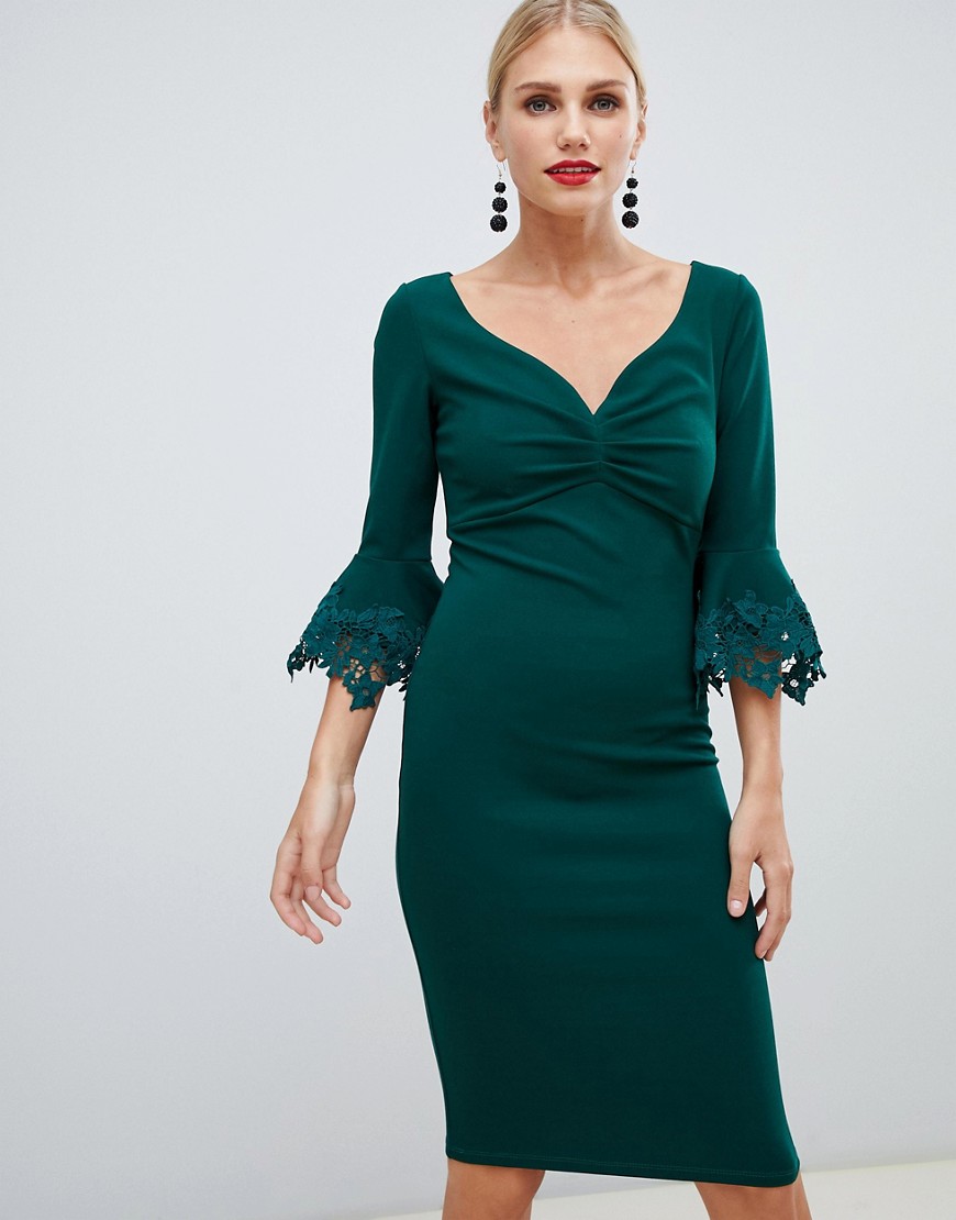 City Goddess pencil midi dress with lace detail