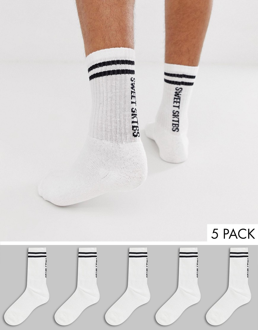SWEET SKTBS 5 Pack stripe socks in white