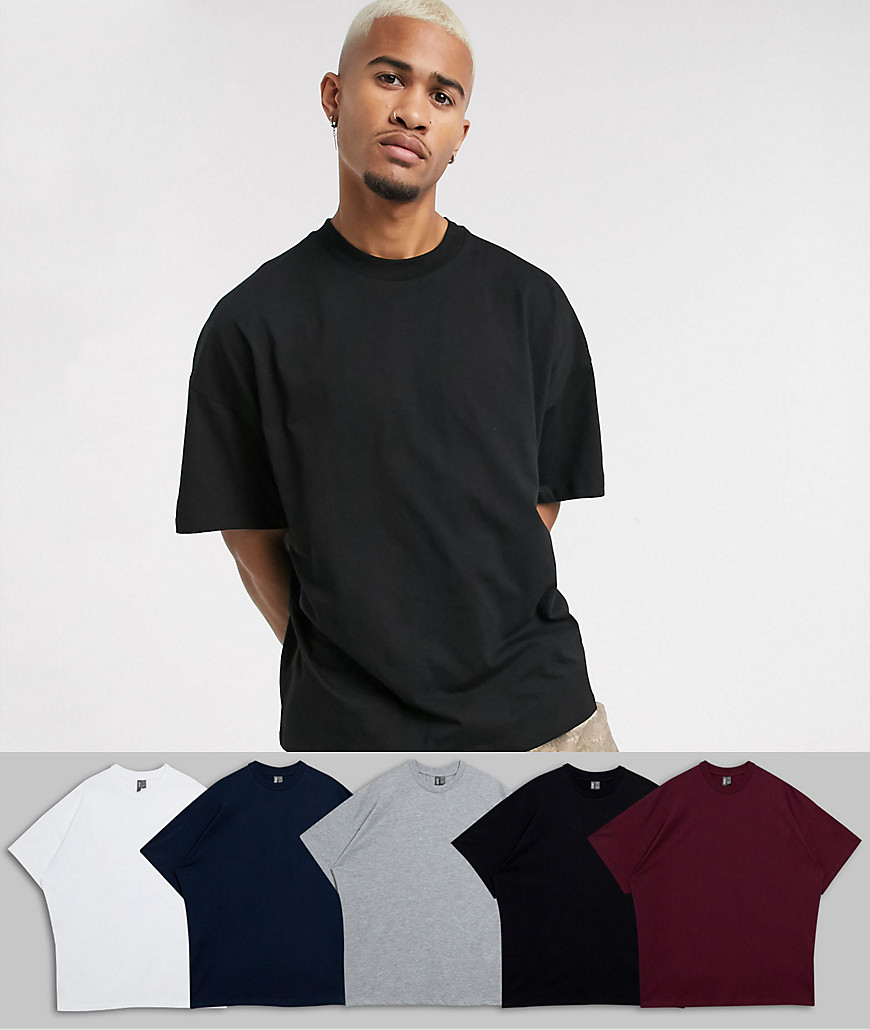 ASOS DESIGN 5 pack oversized t-shirt with crew neck save