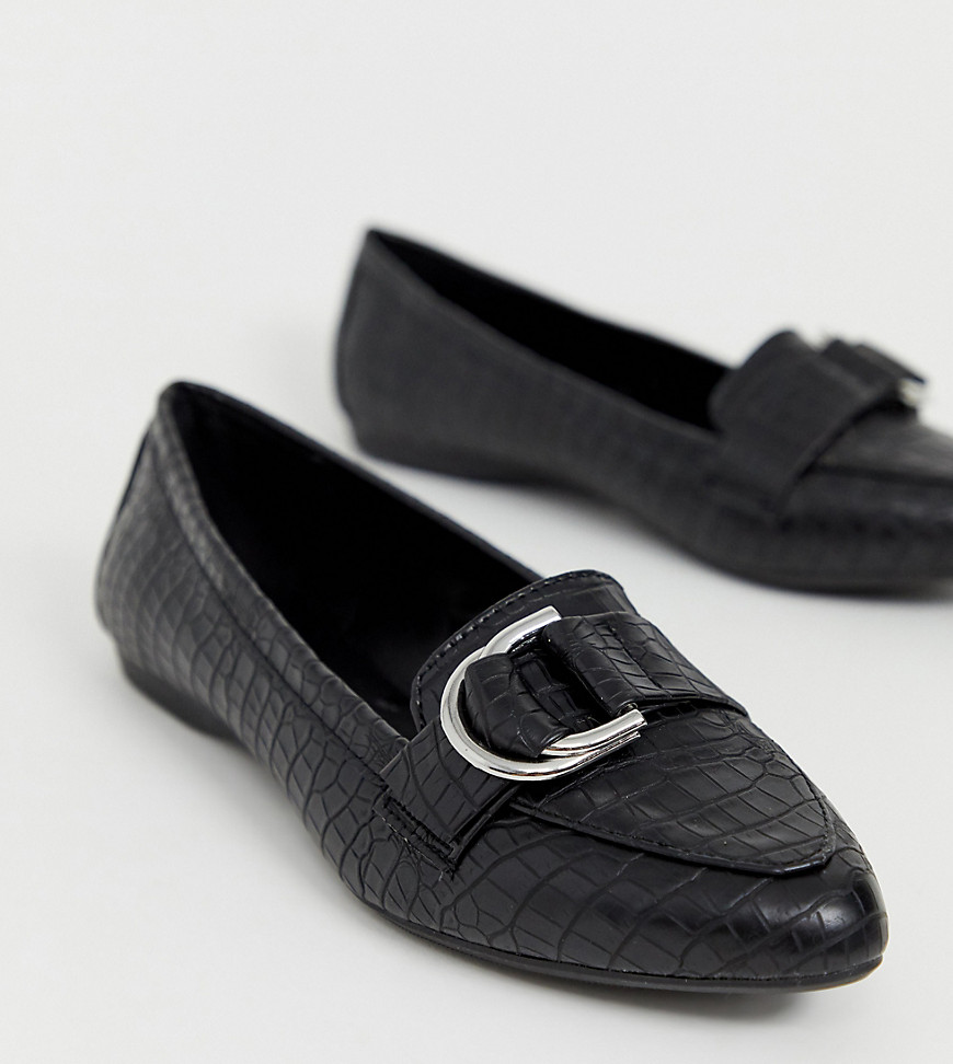 New Look Wide Fit croc ring detail loafer in black