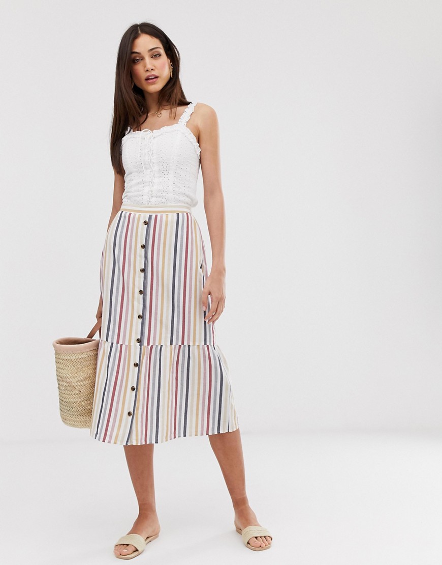 Warehouse multi stripe midi skirt in multi stripe