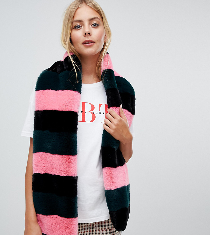 Miss Selfridge faux fur scarf in stripe