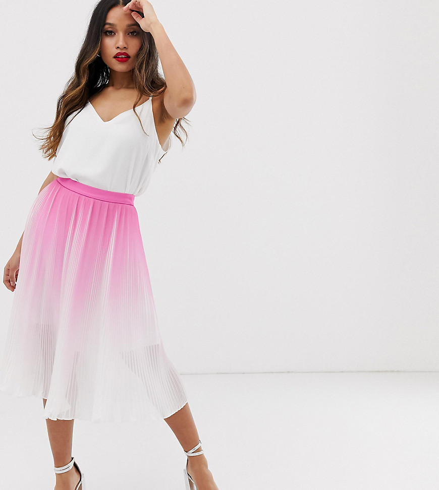 Chi Chi London Petite pleated midi skirt in pink co ord