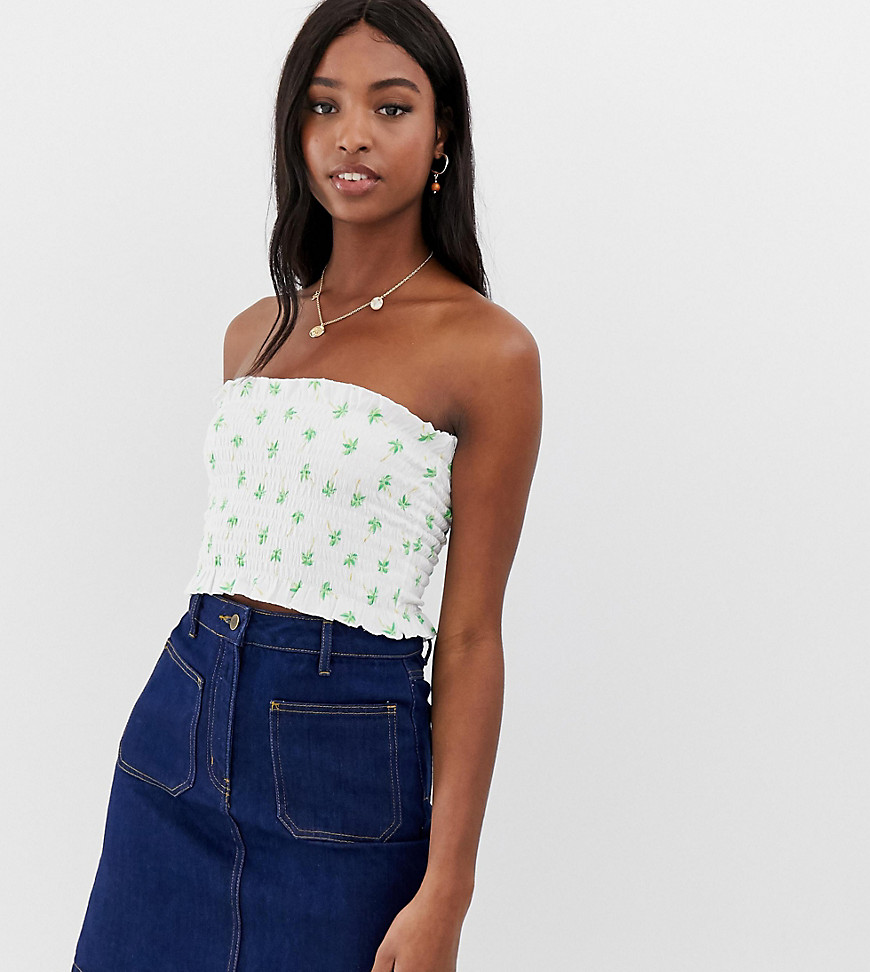 ASOS DESIGN Tall shirred bandeau in palm print