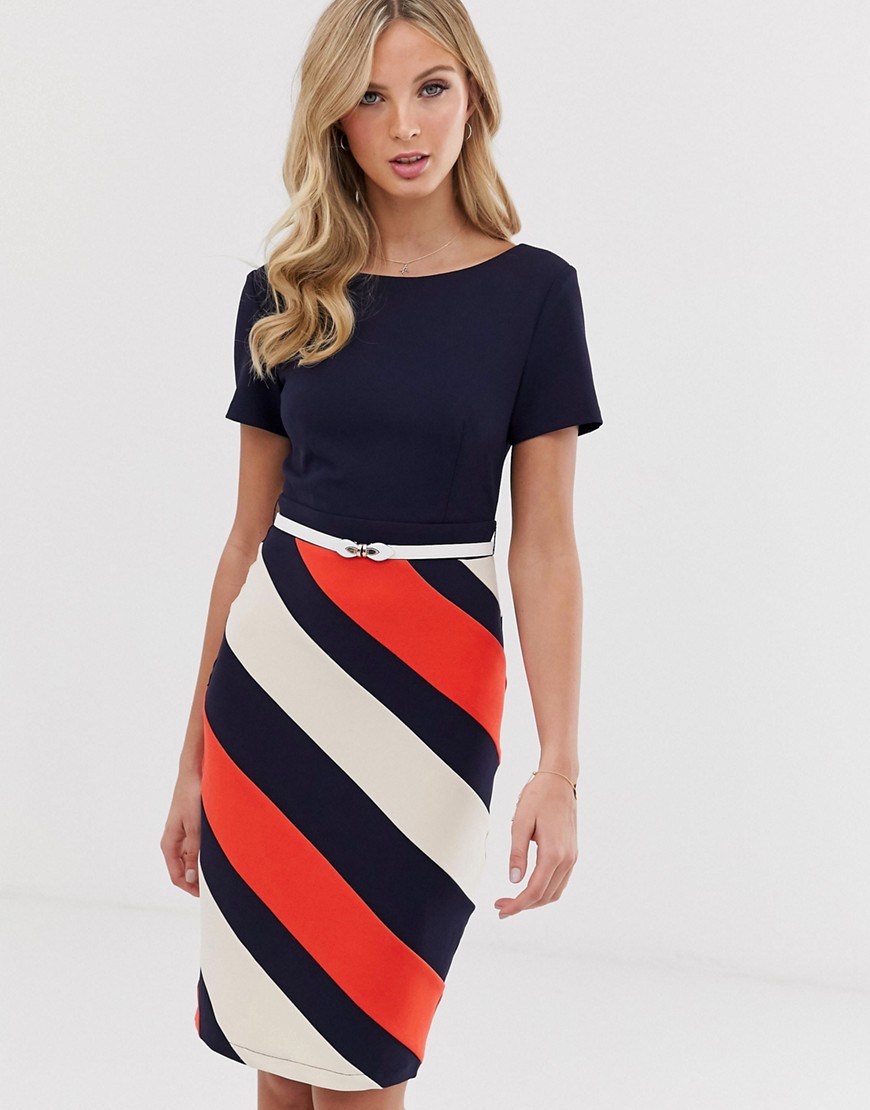 Paper Dolls capped sleeve 2-in-1 pencil midi dress with striped skirt