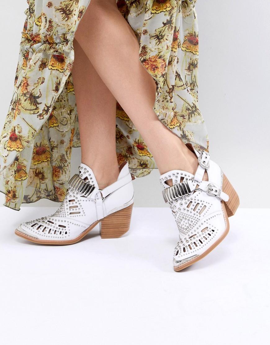Jeffrey Campbell Leather White Western Laser Cut Ankle Boots - White