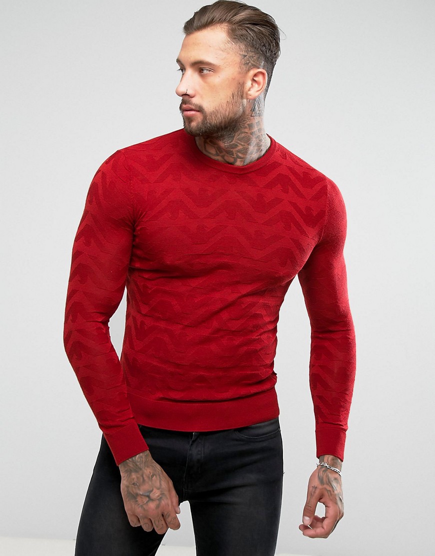 Armani Jeans All Over Eagle Logo Jumper Red
