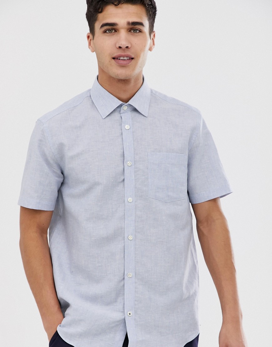 Esprit regular fit short sleeve linen shirt in blue