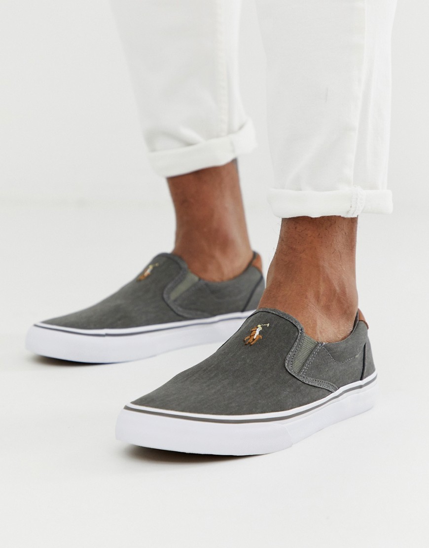 Polo Ralph Lauren thompson canvas plimsoll with multi player in washed black