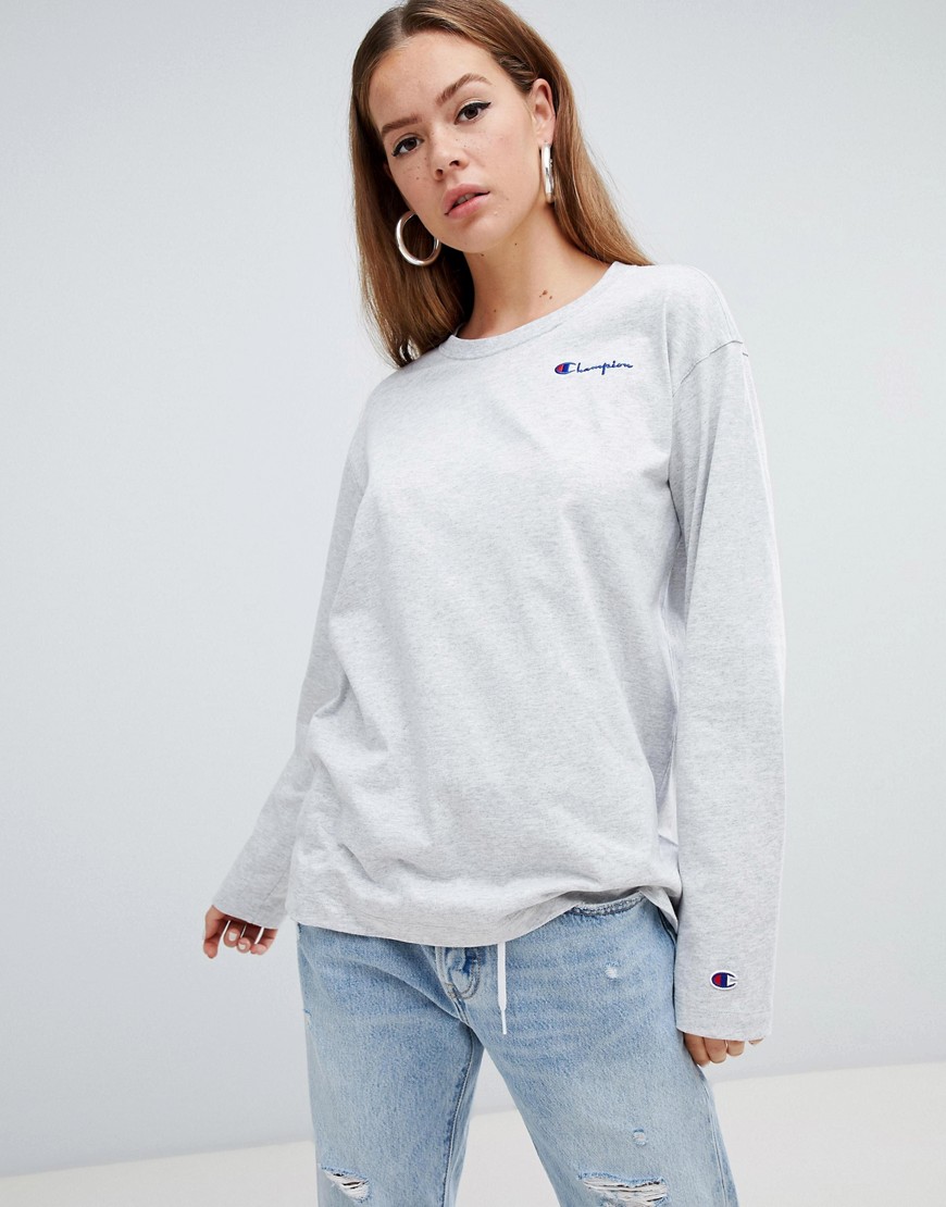 Champion oversized long sleeve t-shirt with front script logo - Grey