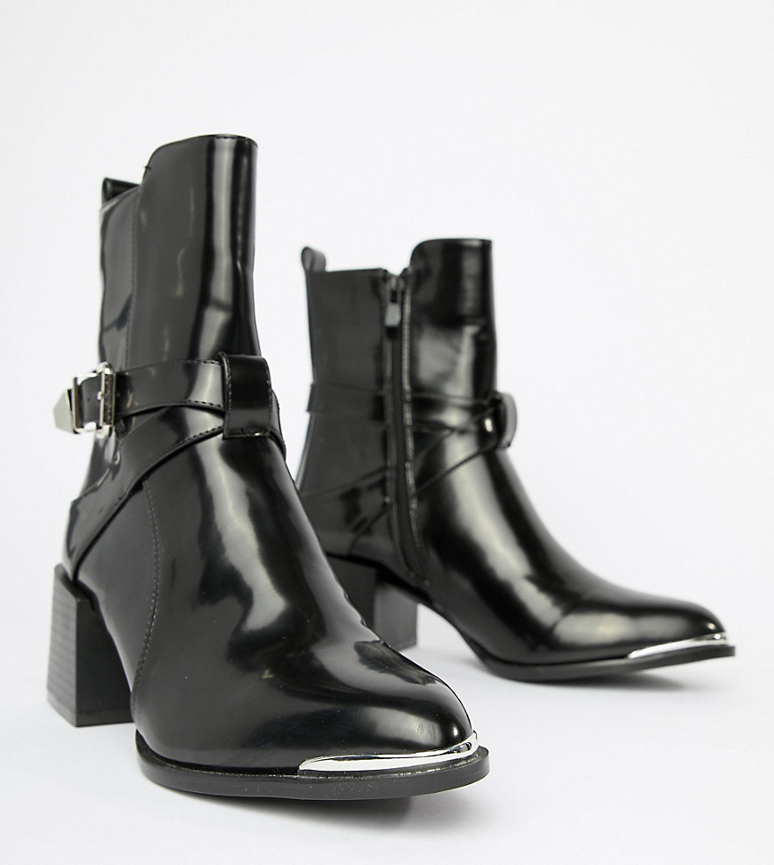 RAID Wide Fit Poppy Black Western Detail Ankle Boots