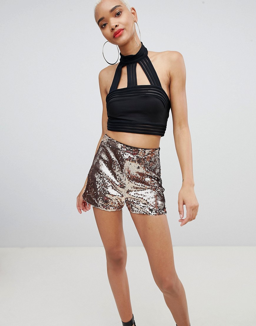 Lasula allover sequin short in gold - Rose gold
