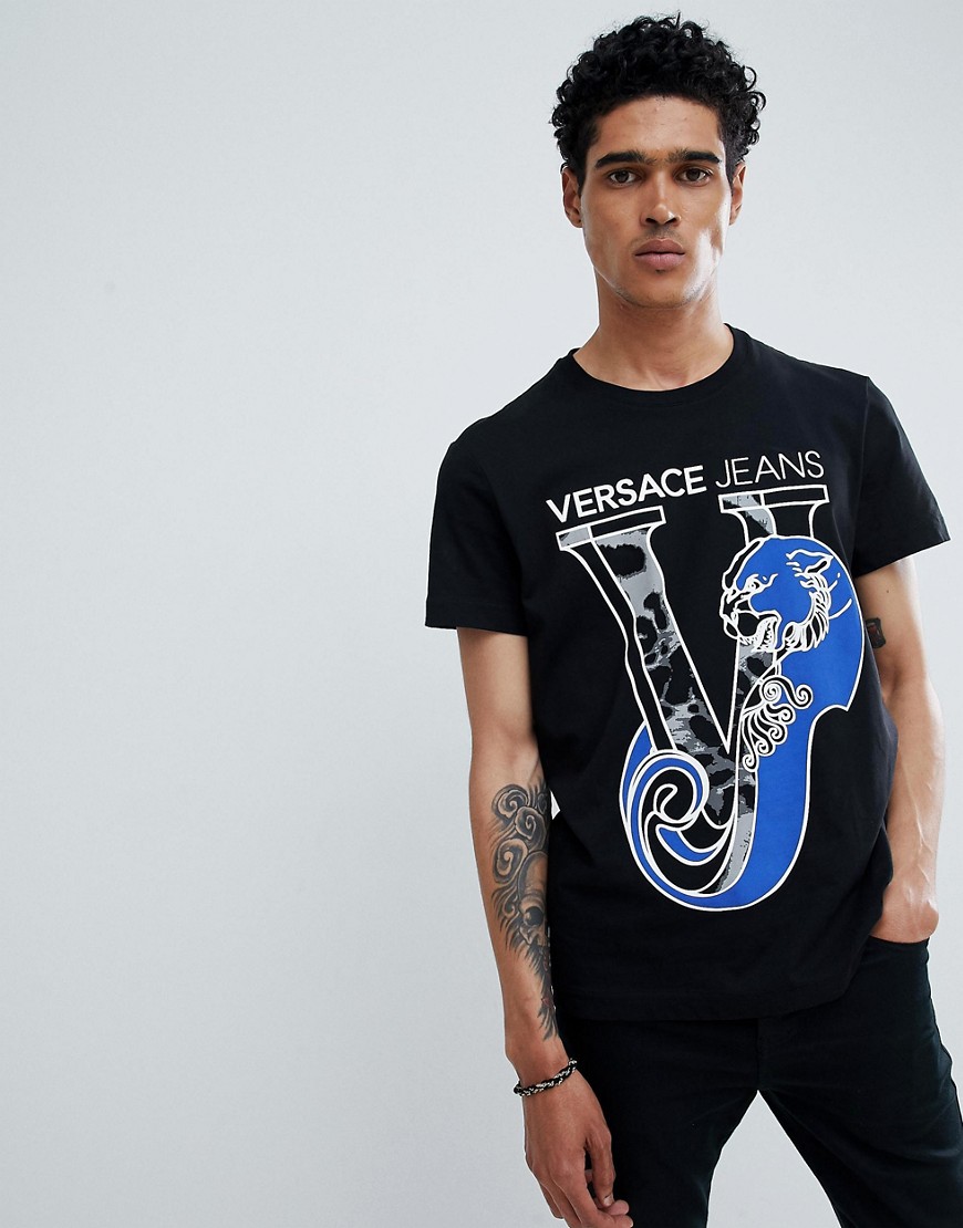 Versace Jeans t-shirt in black with logo print - Black