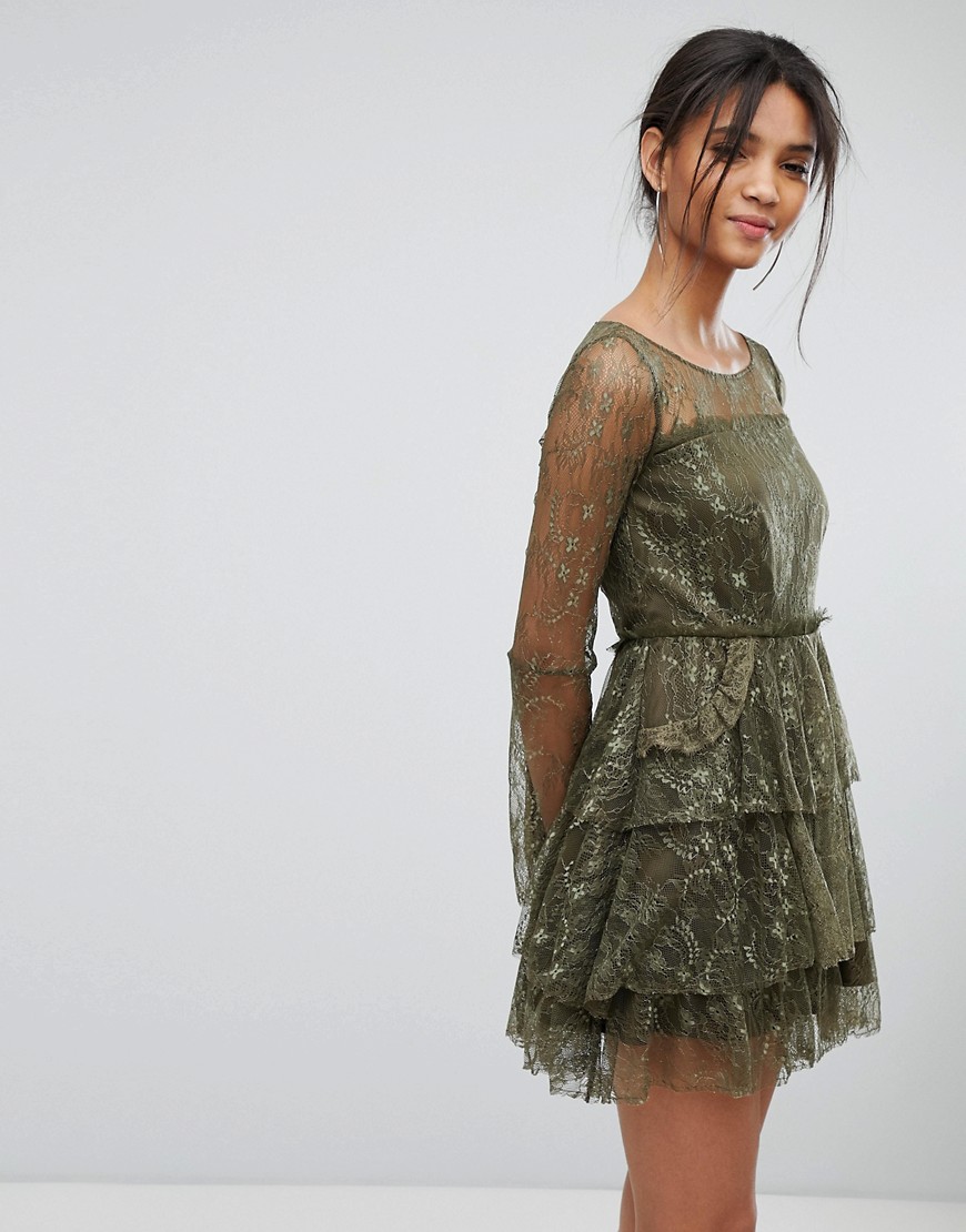Tresophie Lace Tiered Dress - Green tea