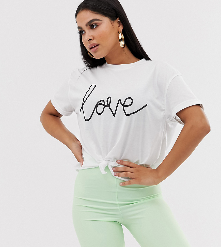 Missguided Petite slogan t-shirt in white