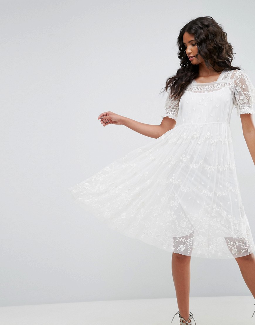 Needle & Thread Tulle Embroidery Dress - Ivory