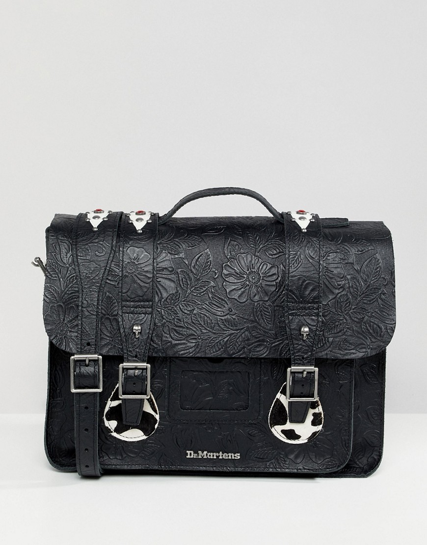 Dr Martens embossed leather satchel 15 inch - Black