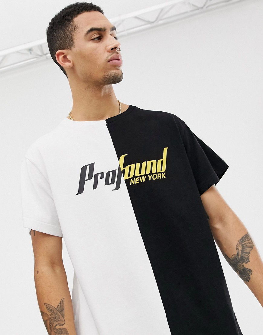 Profound Aesthetic Cut & Sew T-Shirt with Chest Logo in Black & White