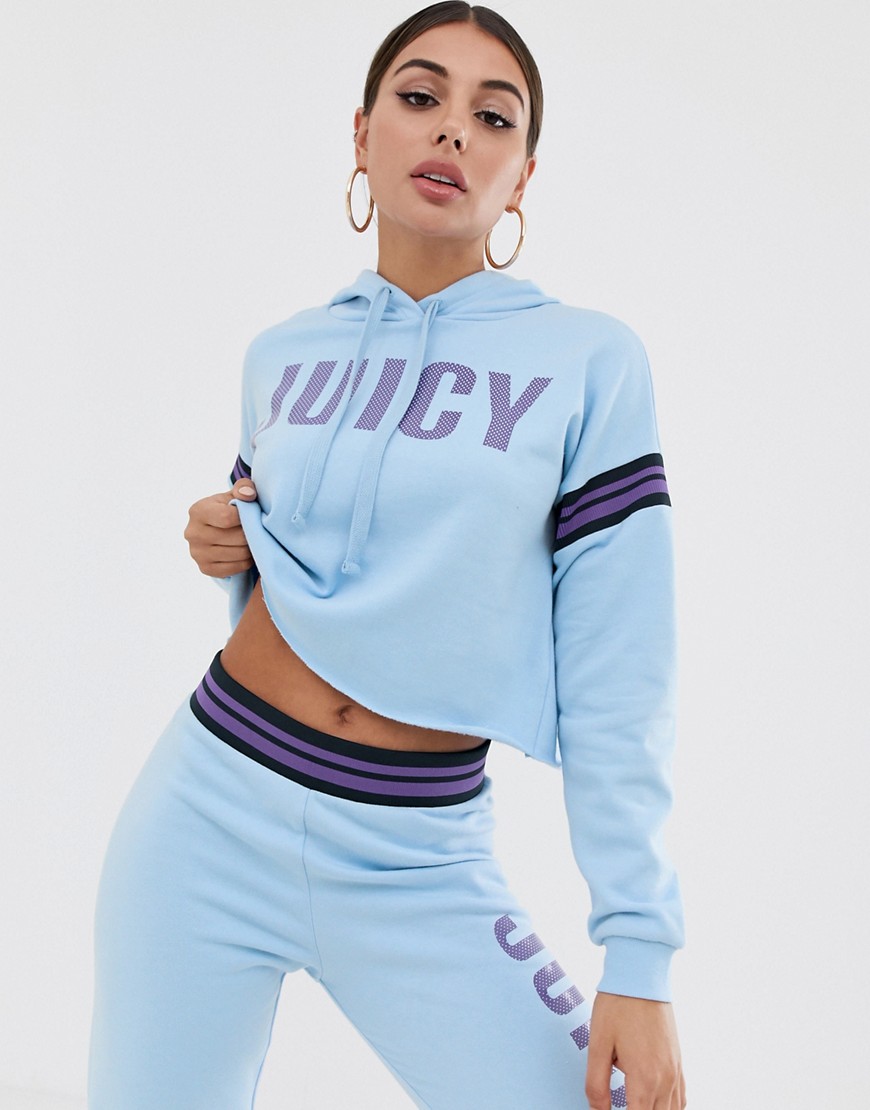 Juicy By Juicy logo crop hoodie with striped sleeves
