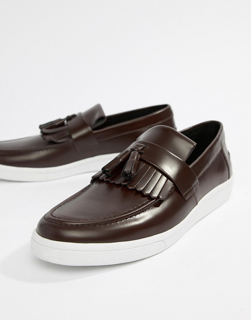 Fred Perry George Cox tassle leather contrast sole loafers in oxblood