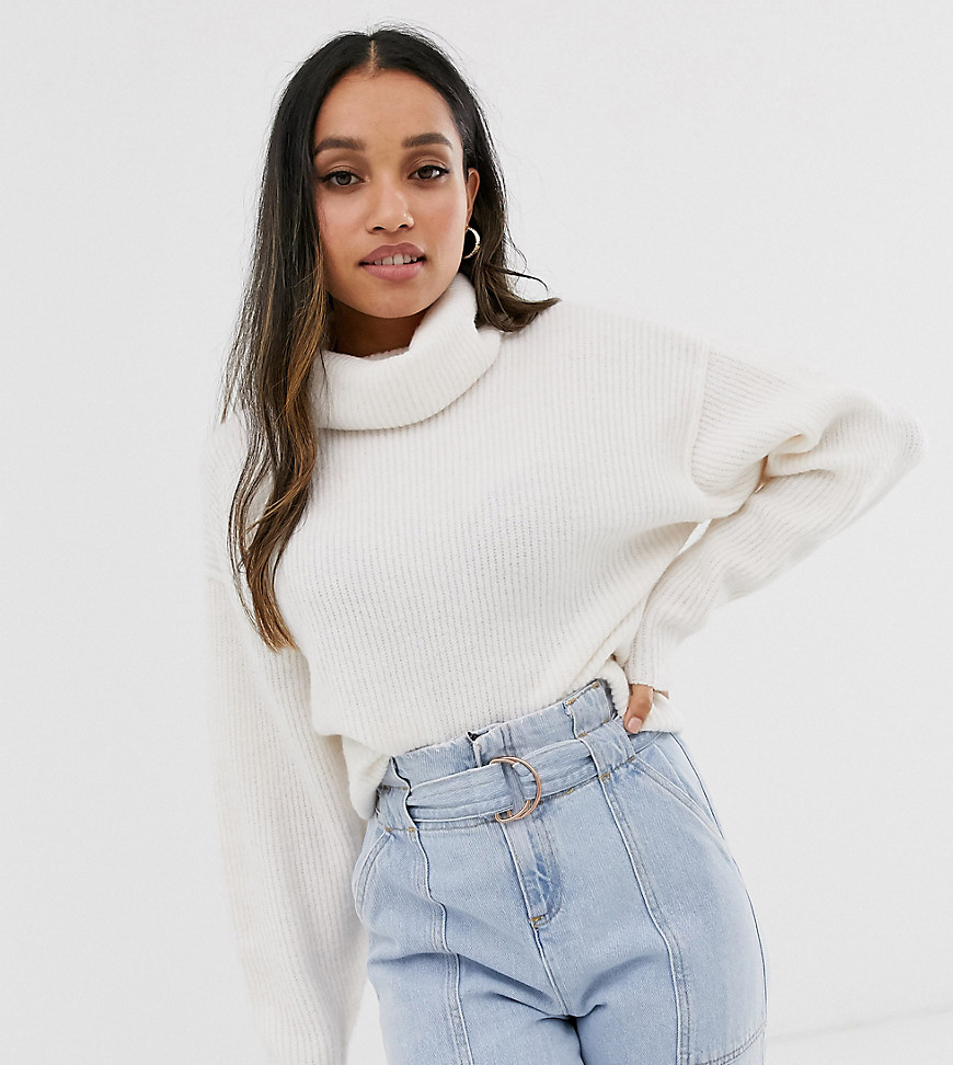ASOS DESIGN Petite fluffy jumper with cowl neck in recycled blend