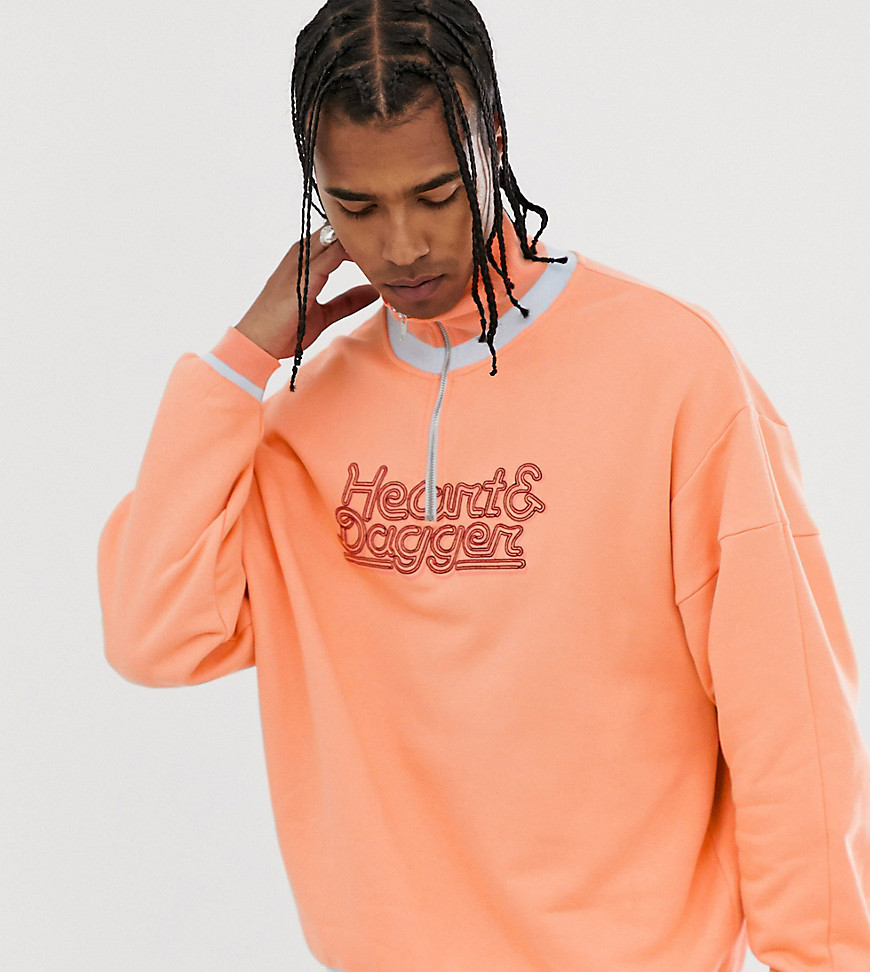 Heart & Dagger half zip sweatshirt with chest logo in orange