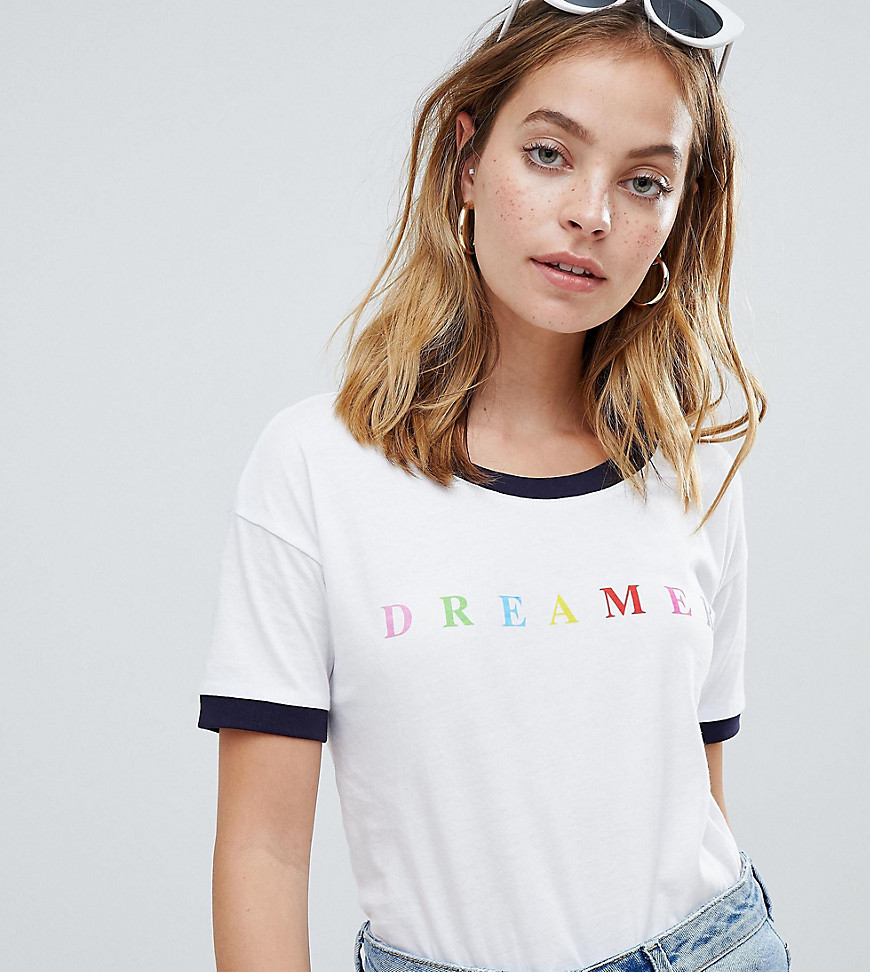 Noisy May Petite Dreamer Ringer T-Shirt - White/navy