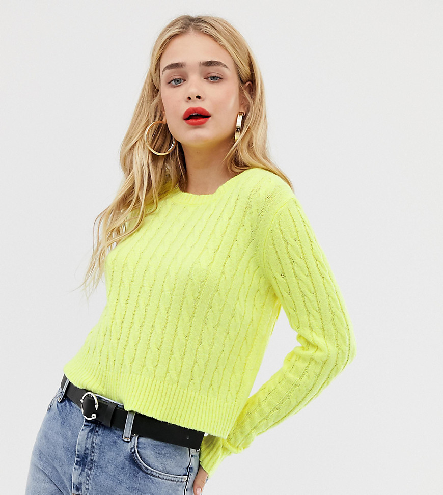 Stradivarius fluro cable knitted jumper in yellow