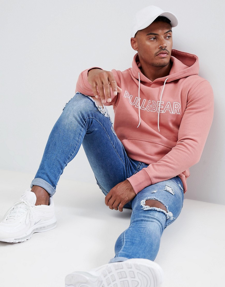 Pull&Bear Hoodie In Pink With Logo - Pink