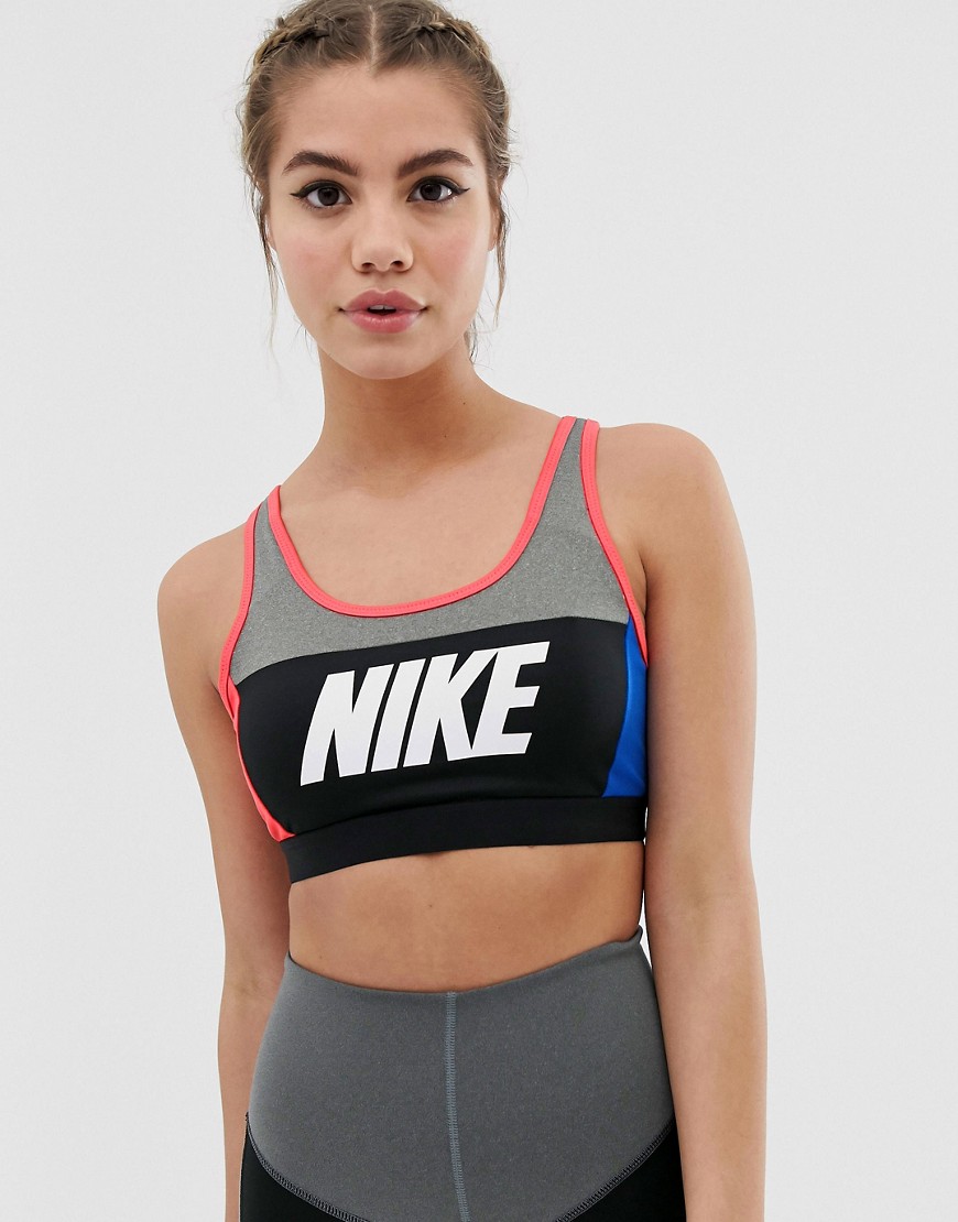 Nike Training Grey And Pink Colourblock Bra