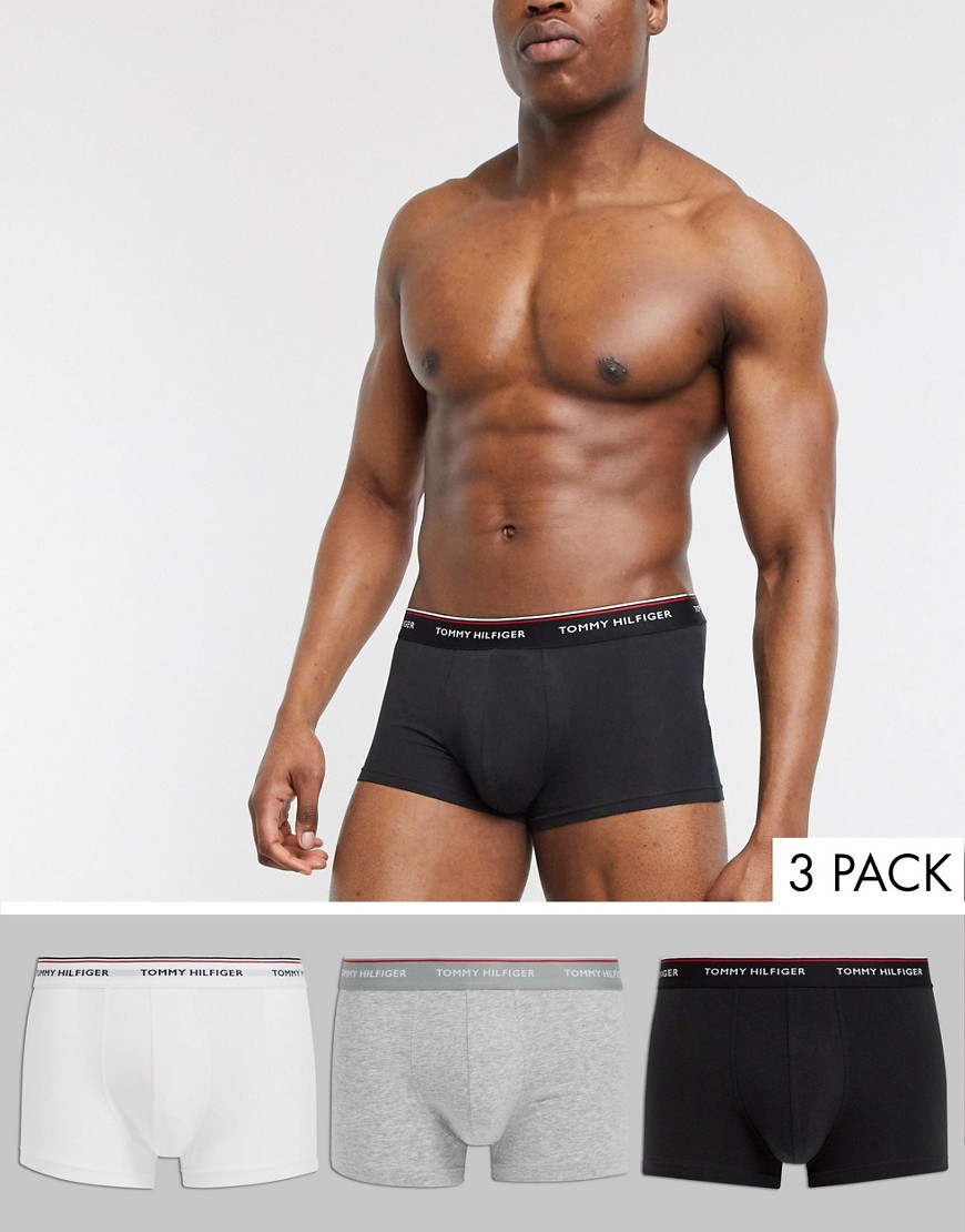 Tommy Hilfiger stretch low rise 3 pack trunks in black/white/grey marl