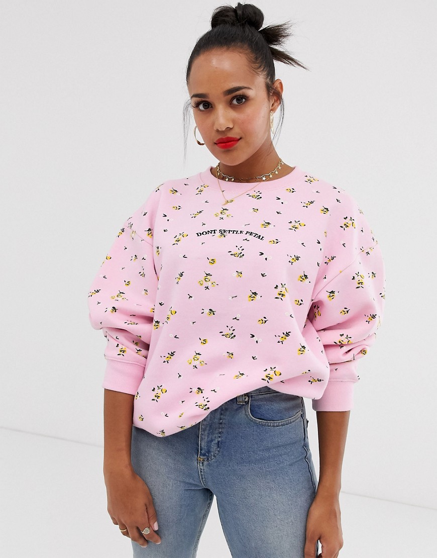 Daisy Street 'don't settle petal' oversized sweater in lilac floral print