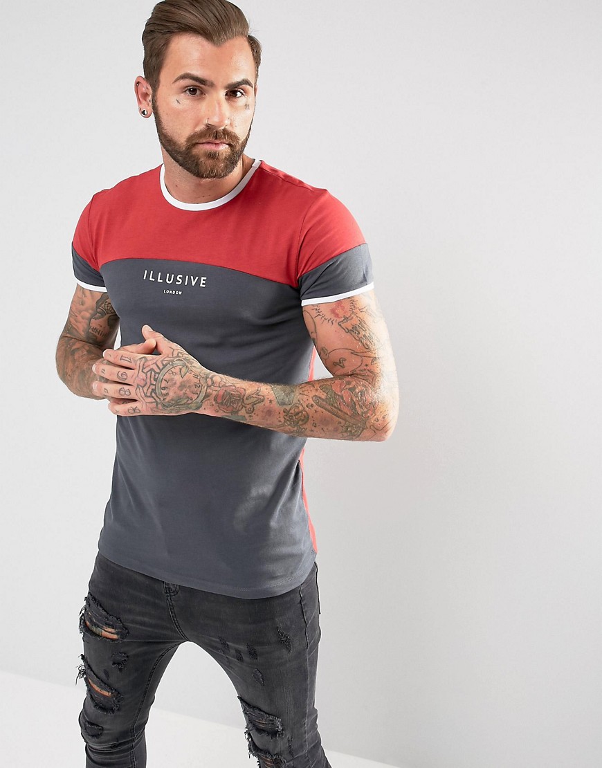 Illusive London Ringer T-Shirt In Navy With Contrast Panel - Navy