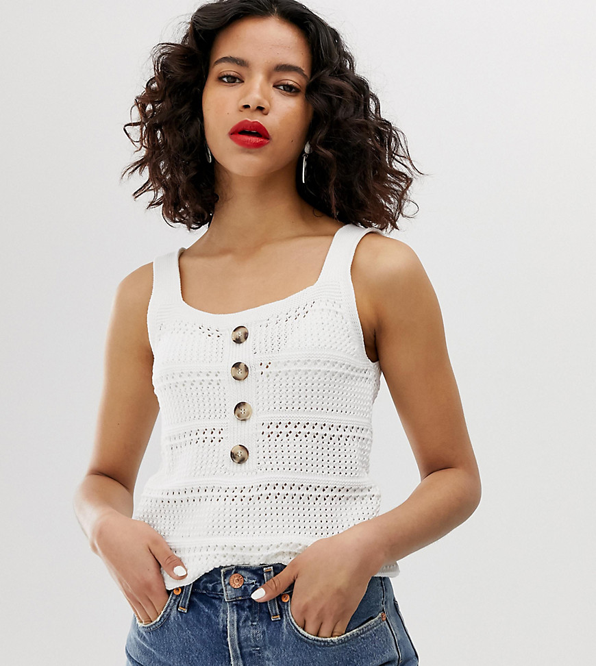 Warehouse crochet vest with buttons in ivory