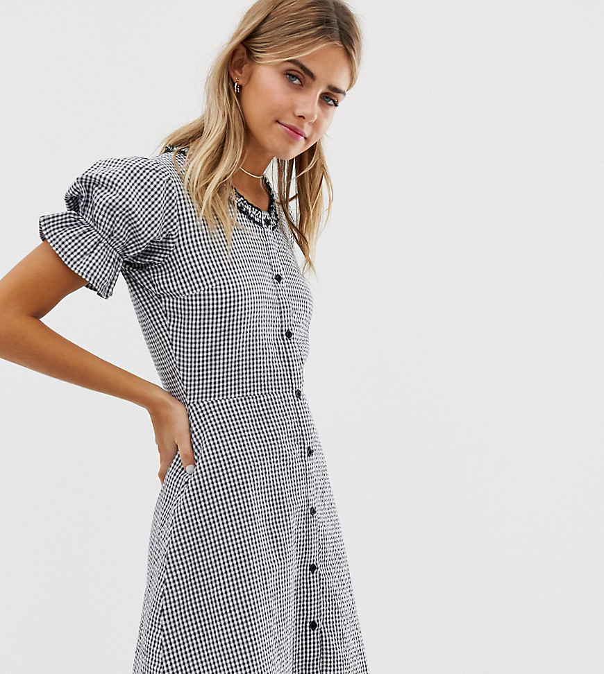 Wednesday's Girl button front skater dress with ruffle edge in gingham