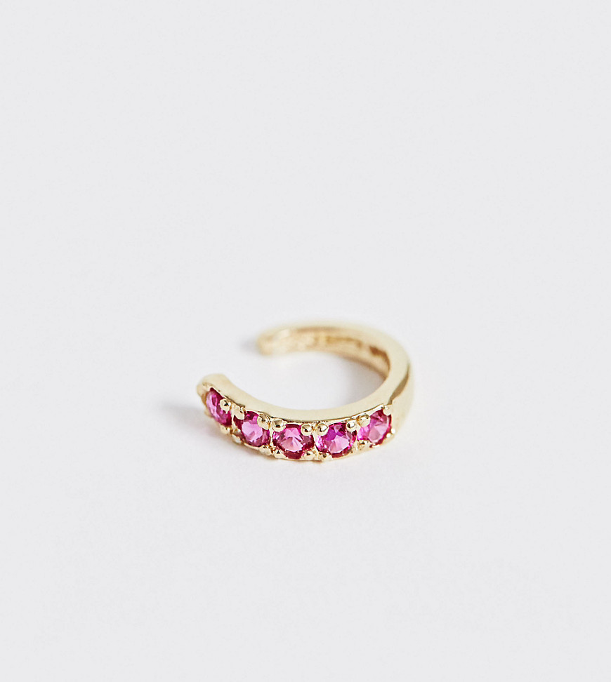 Asos Design Sterling Silver With Gold Plate Ear Cuff With Pink Crystal Stones