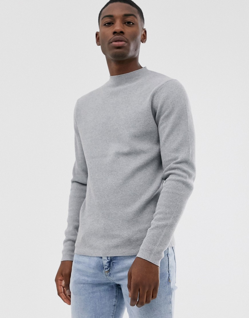 Selected Homme ribbed crew neck jumper in grey