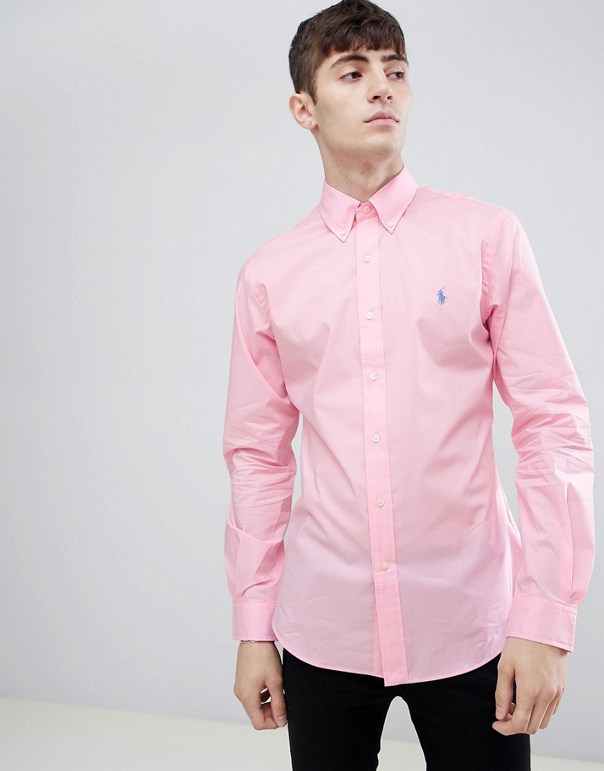 Polo Ralph Lauren player logo slim fit poplin shirt button-down in light pink