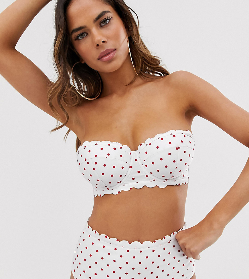 Peek & Beau Fuller Bust Exclusive Eco mix and match scallop underwired bandeau bikini top in polka dot DD-G