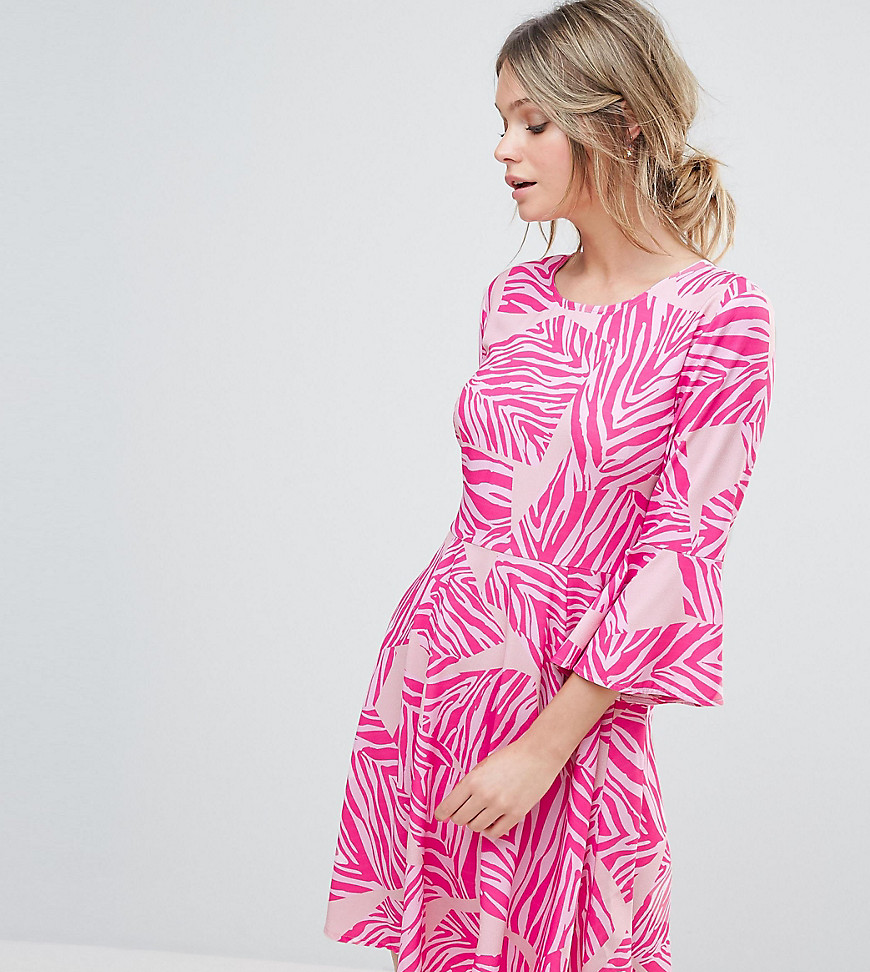 Every Cloud Mini Skater Dress With Flared Sleeves in abstract Pink Print - Pink multi print