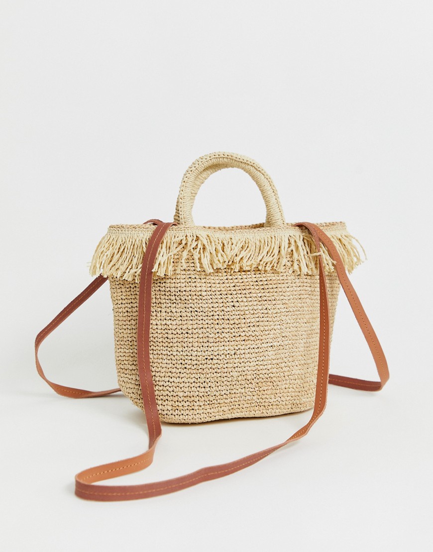 & Other Stories mini tote bag in natural straw with gold details