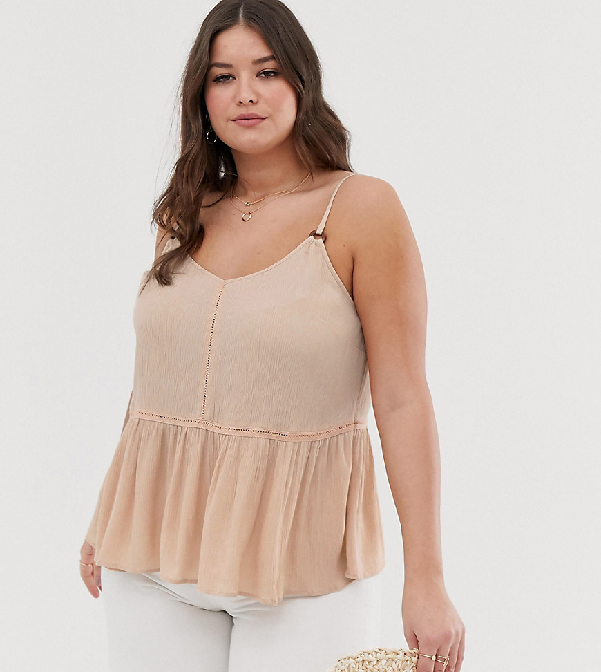 ASOS DESIGN Curve crinkle cami with lace inserts and ring detail sun top